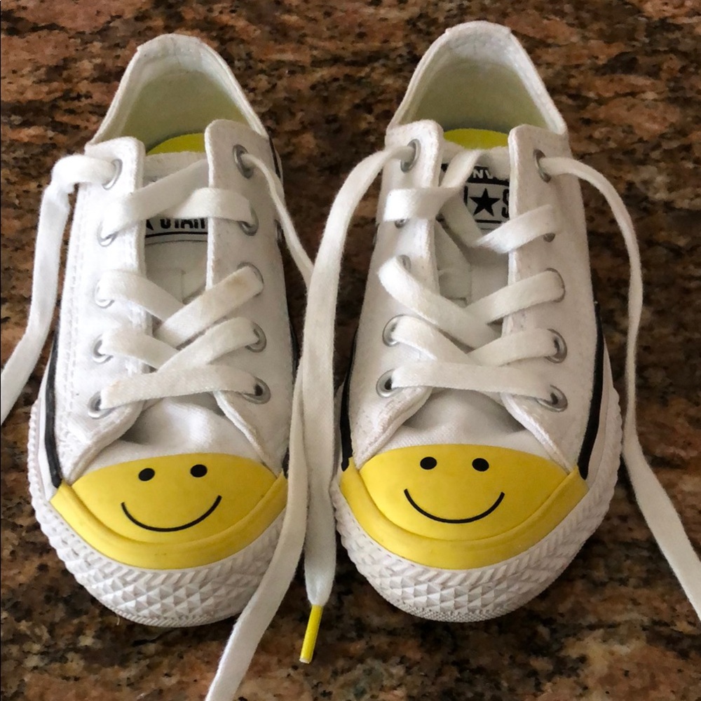 Converse White and Yellow Smiley Face Sneakers